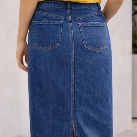 SET! Yellow Button-Up + Denim Midi Skirt Set | Size M Top / Size 6 - Picture 2 of 15